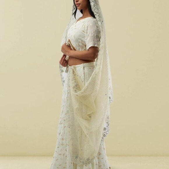 White Banarasi Georgette Lehenga with Lace | Muvvas Boutique - Picture 6 of 6